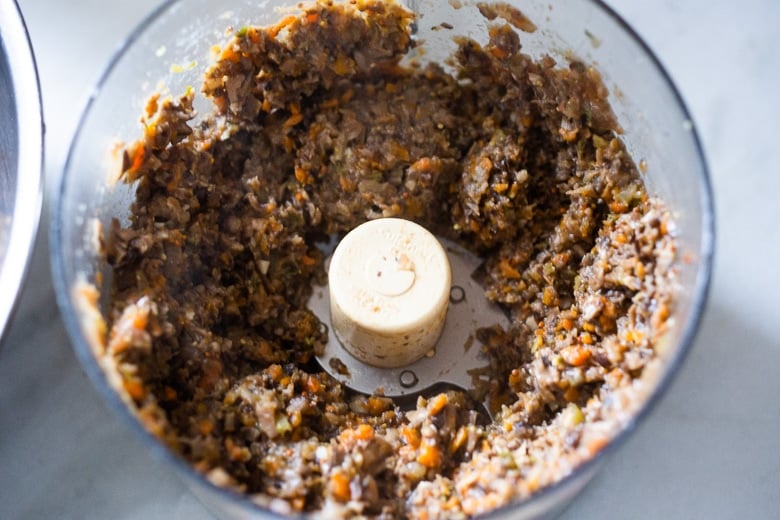 mushroom loaf filling pulsed in food processor. 