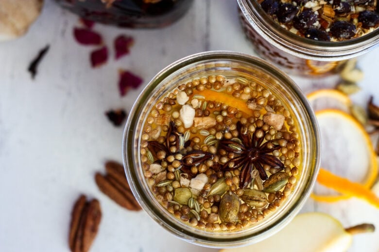 making bitters in a mason jar.