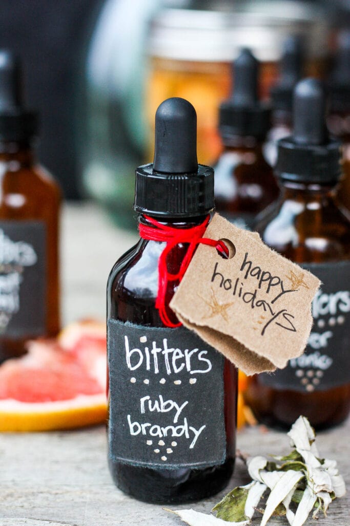a jar of homemade bitters. 