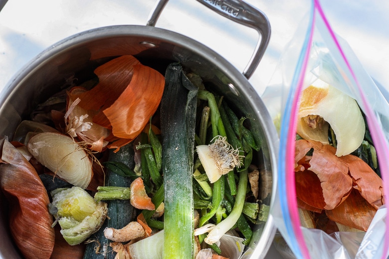 veggie discards in large pot to make homemade broth. 