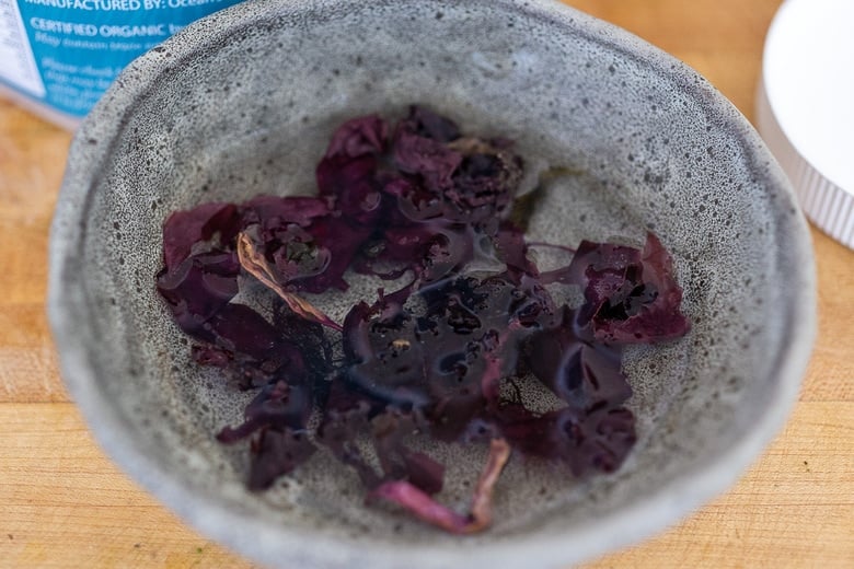 soaking the Dulse ribbons 