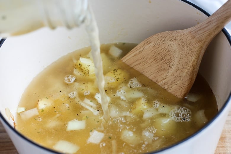 add liquid to the soup