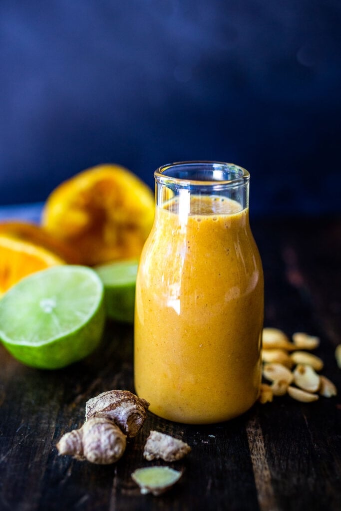 This Thai-inspired Peanut Dressing is delicious tossed with slaws and salad greens. It's nutty, citrusy, subtly sweet with a tiny bit of heat that you can kick up a notch to taste. It's delicious tossed with crunchy slaws!