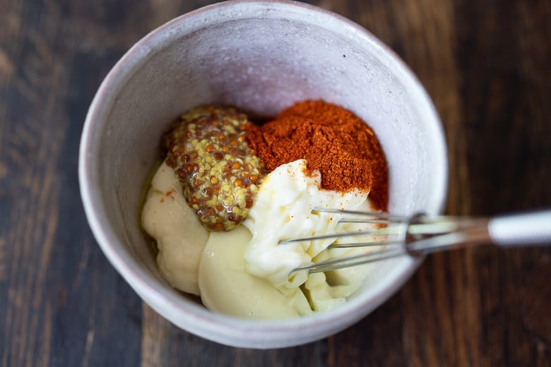 bison burger sauce made with mayo, mustard and smoked paprika