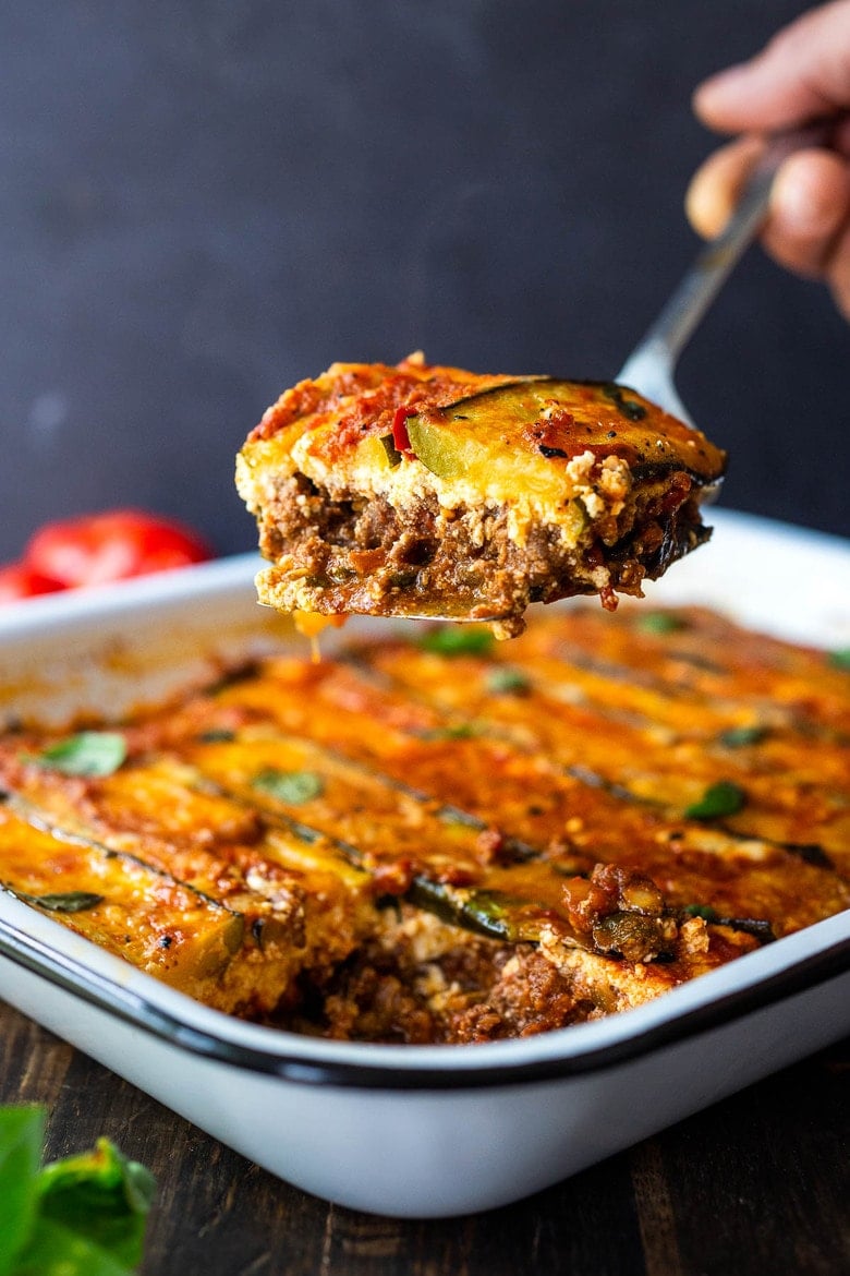 A savory recipe for Zucchini Lasagna, made without noodles for a low carb, keto version of one of our favorite meals! Vegetarian adaptable and Gluten-free.