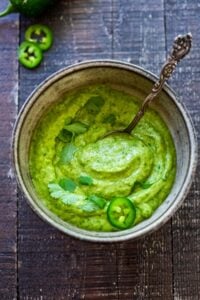 You'll want to put this Avocado Salsa with jalapeño, cilantro and lime on everything! It's vegan, flavorful and EASY! #avocadosalsa