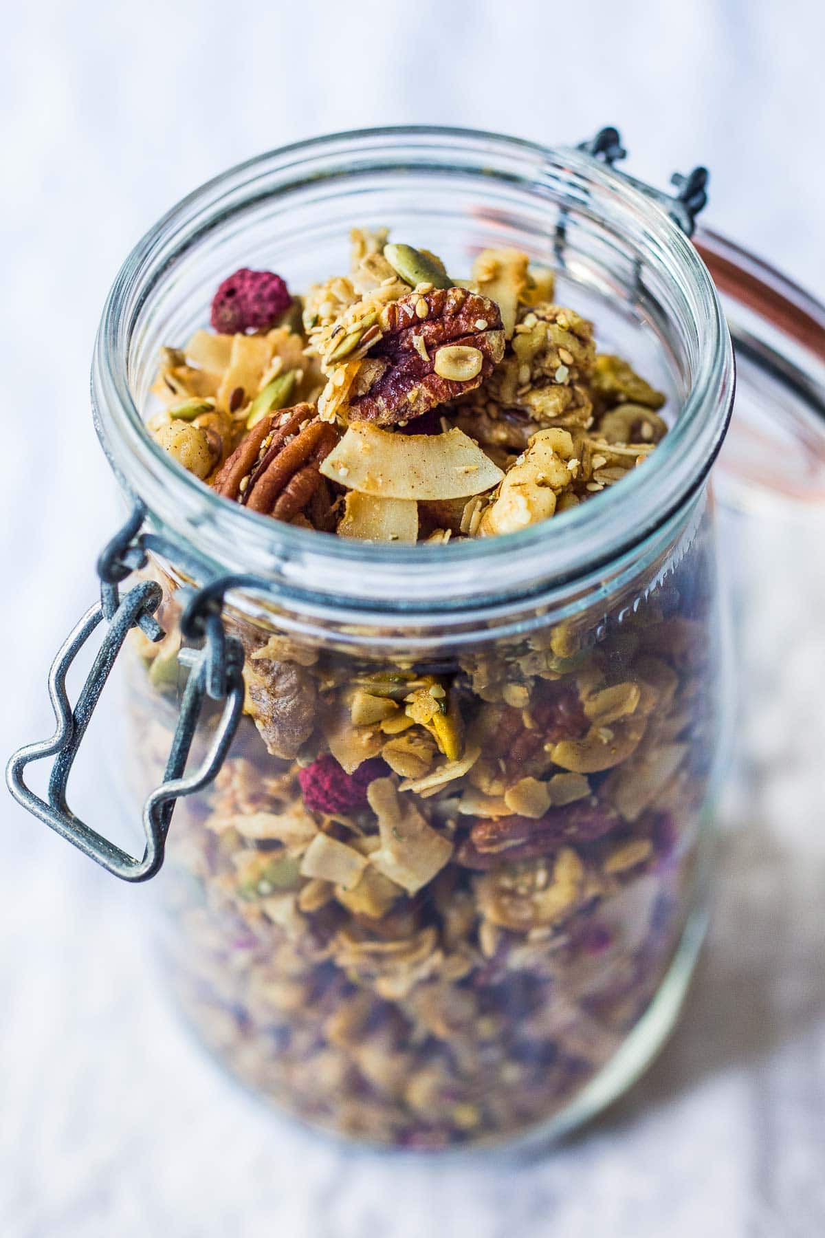 vegan granola in a jar.