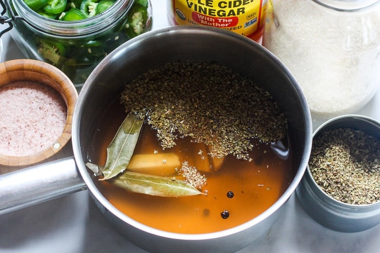 saucepan with pickling liquid mixture.