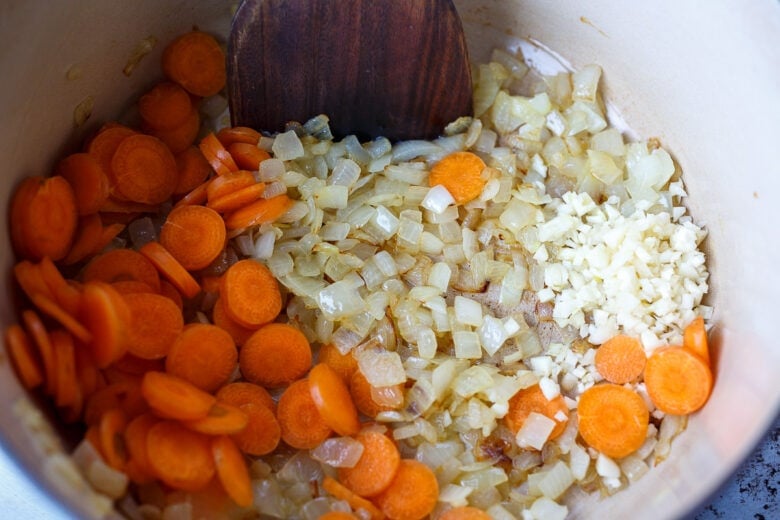 sauting onion, garlic and carrots.