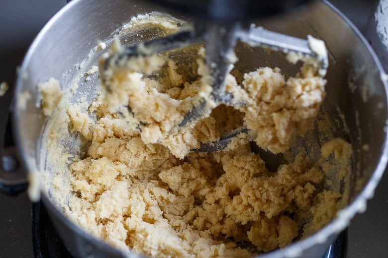 shortbread dough pulling away from the edges of stand mixer.