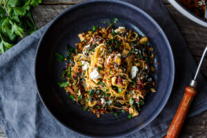 Here is a tasty simple recipe for Roasted Spaghetti Squash with Chard, Toasted Walnuts and Chèvre. A healthy low-carb meal perfect for serving with your favorite protein.