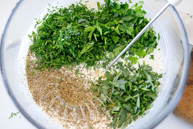 add the fresh herbs and salt and pepper.