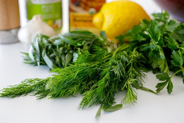 herbs in ranch dressing: fresh dill, tarragon and parsley for homemade ranch dressing recipe.