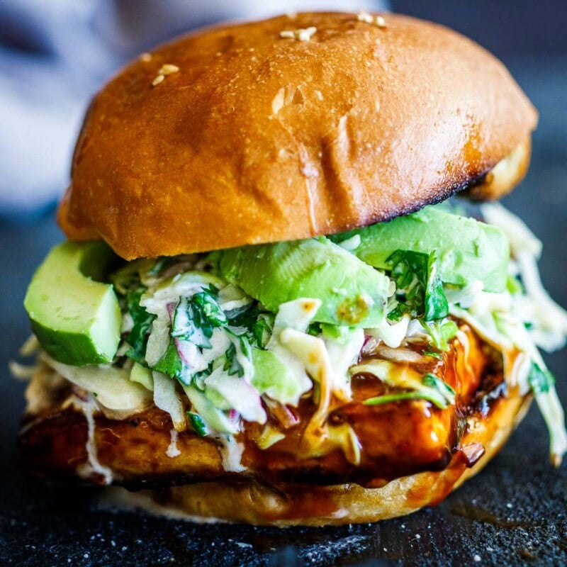 Crispy BBQ Tofu Burger on a plate.