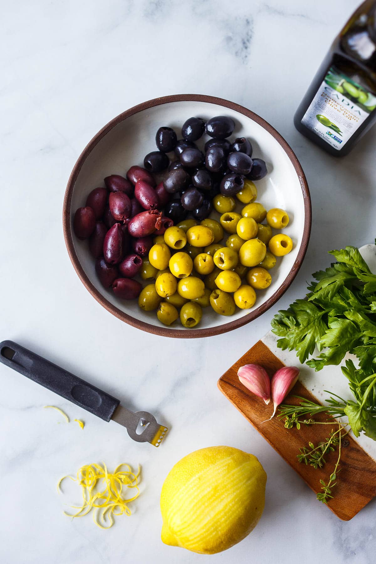 Ingredients for olive tapenade