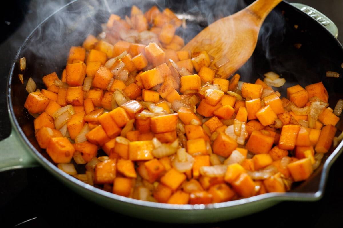 sautéing onion, garlic and butternut squash 