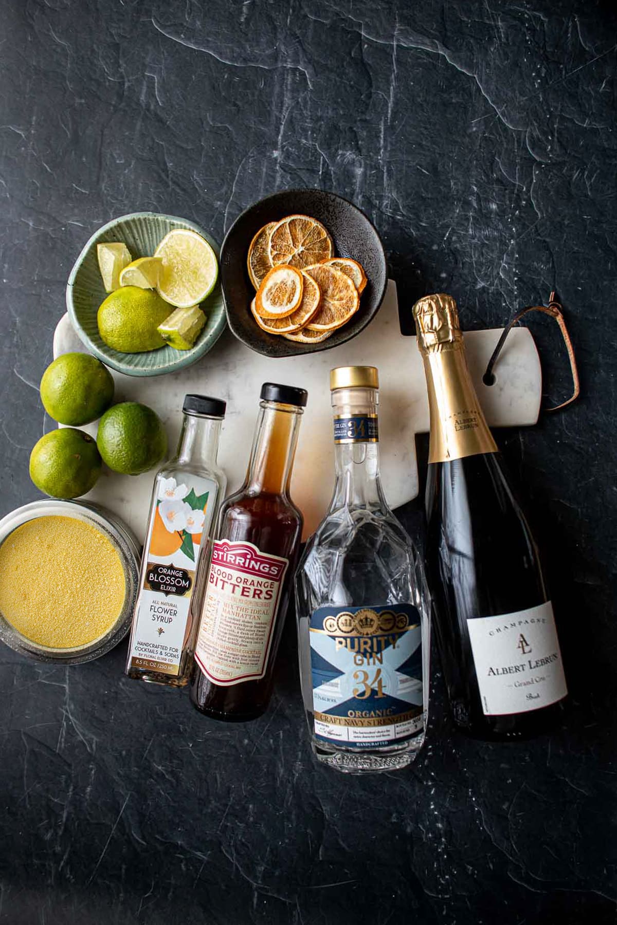 ingredients in the orange blossom cocktail