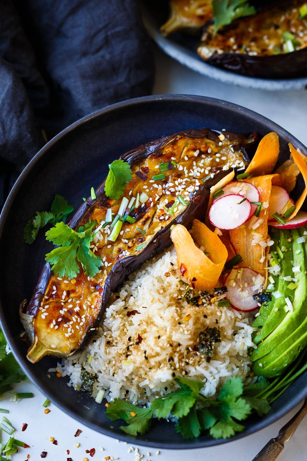 Miso Roasted Eggplant (Nasu Dengaku) is caramelized with an umami rich miso glaze, a simple vegan main dish or vegetable side dish that is easy and so savory.