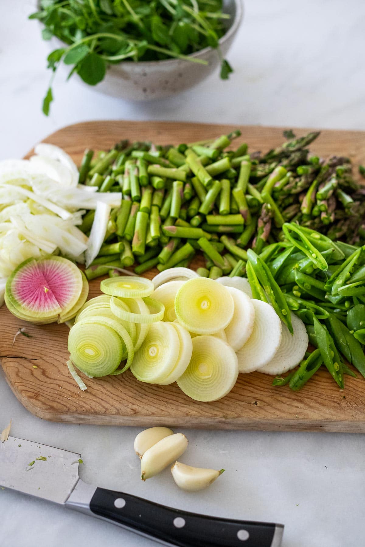 prepped veggies in pasta primavera 