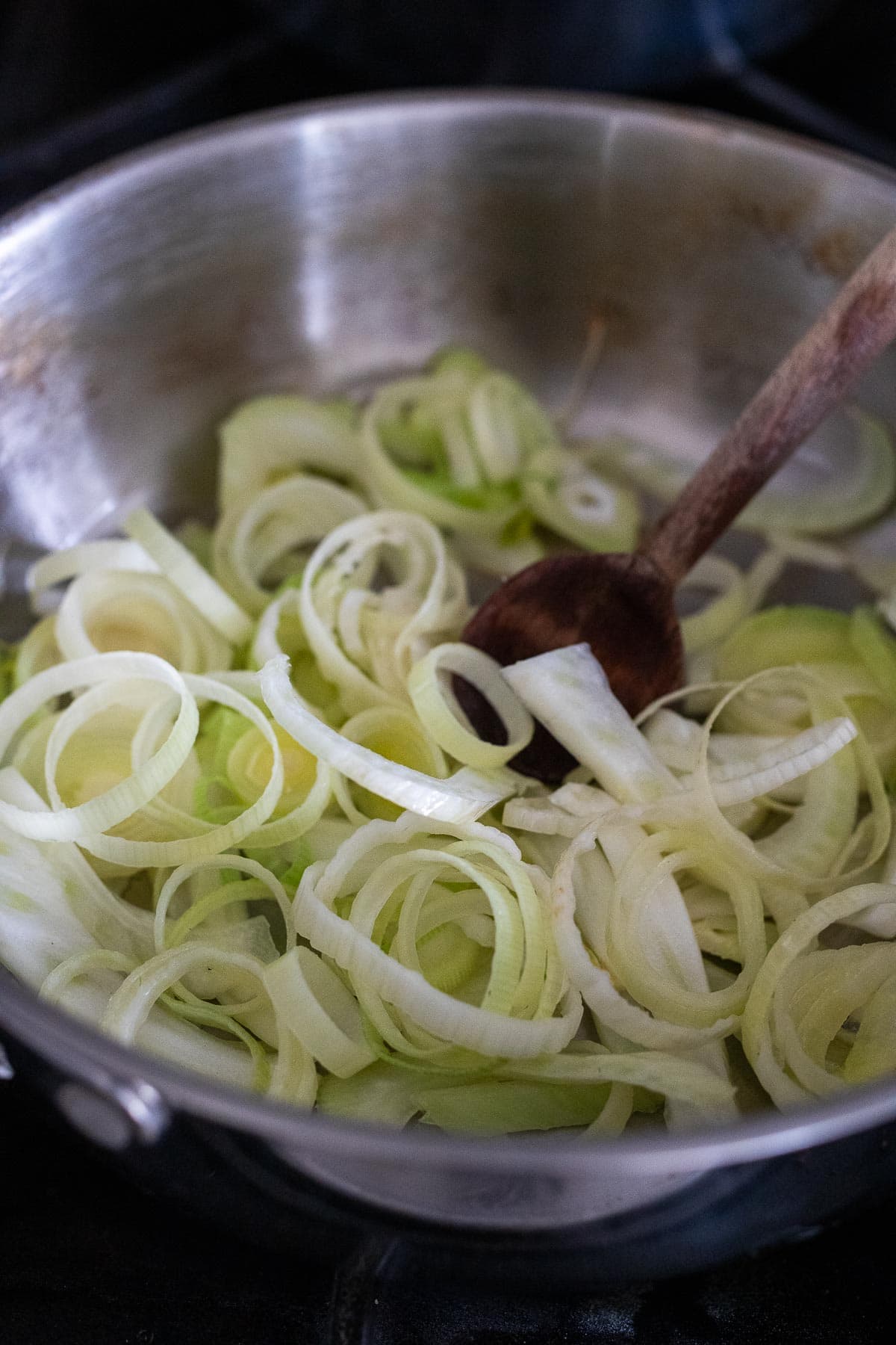 sautéing leeks.