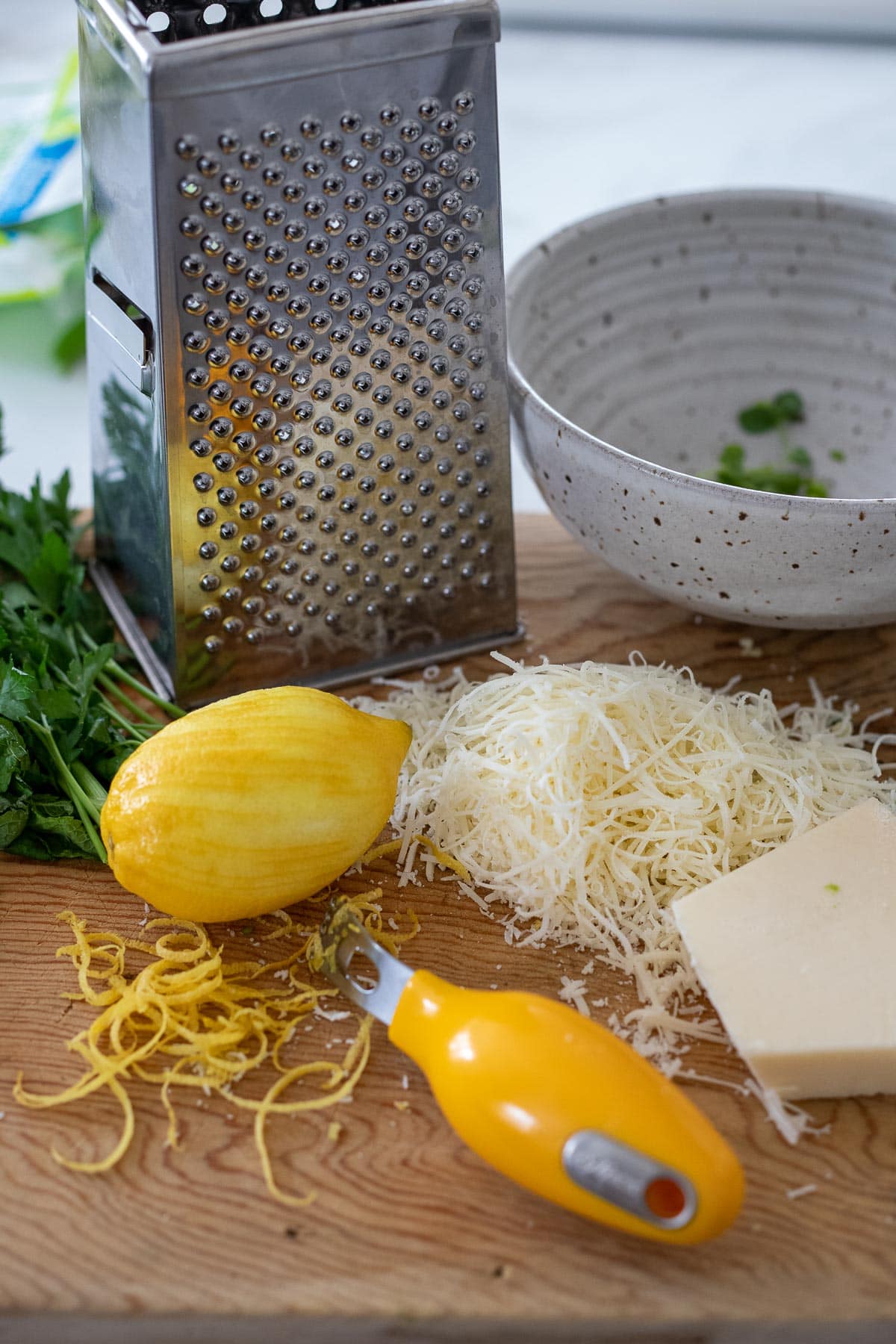 grated pecorino cheese and lemon zest. 