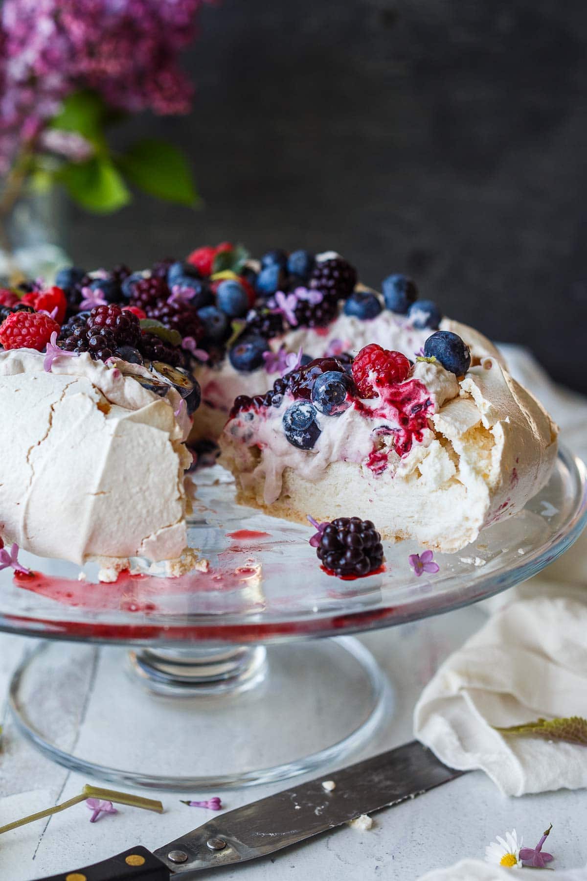 Pavlova with Berries and whip cream.