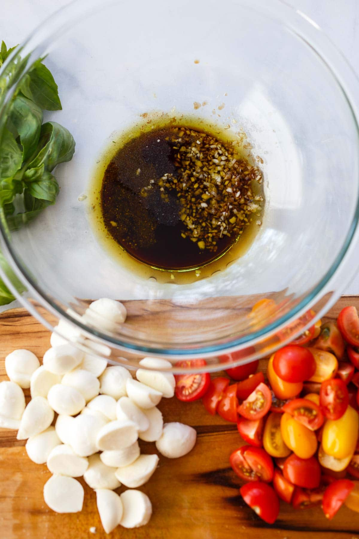caprese dressing in a bowl