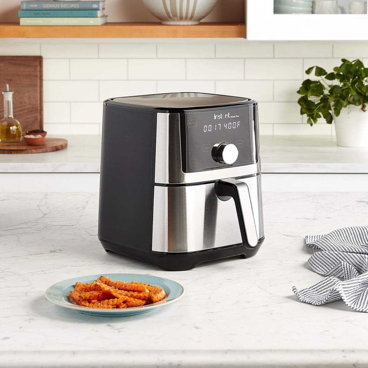 Best Kitchen gifts! air fryer on the counter with sweet potato chips