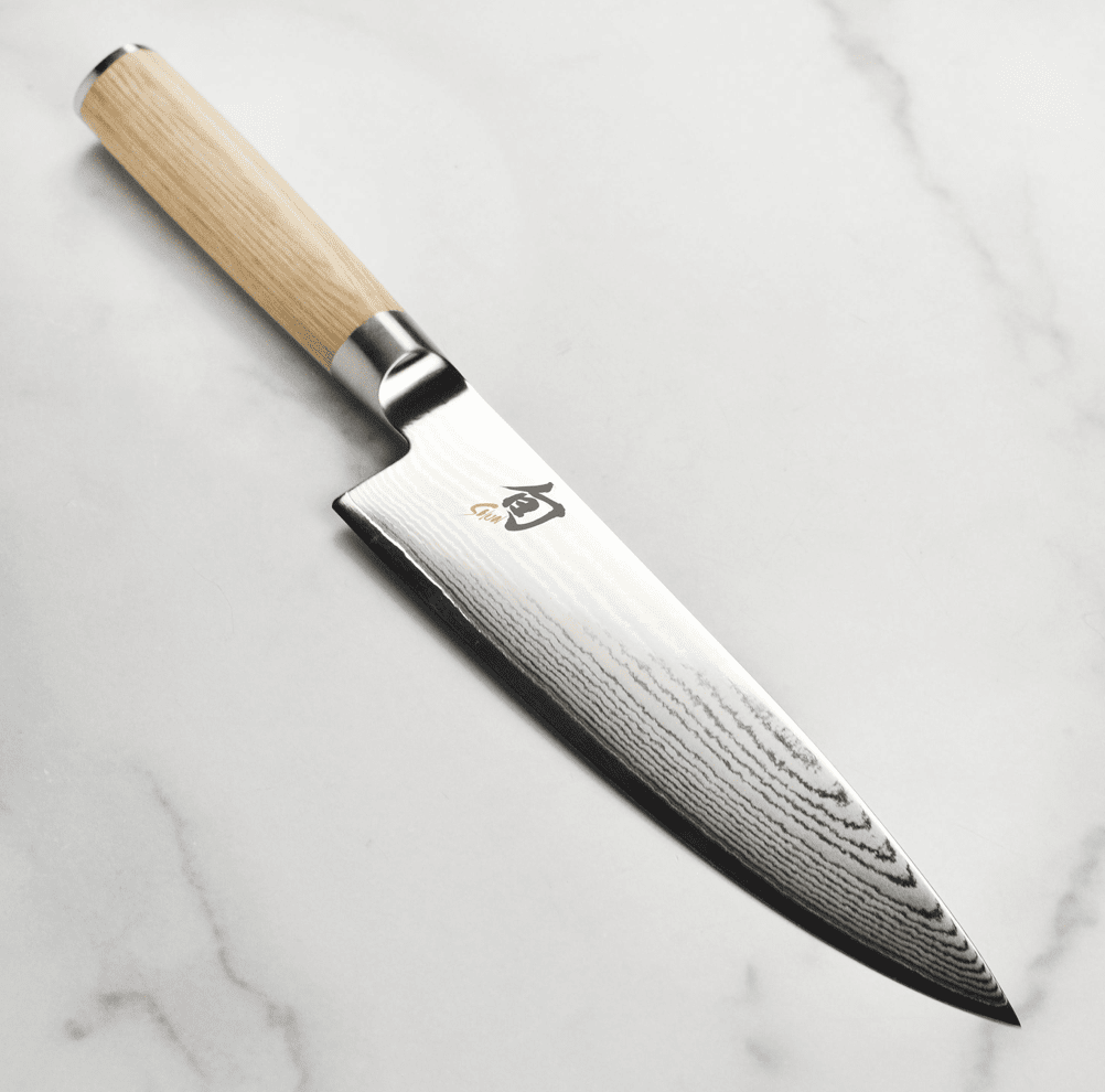 Best Kitchen gift ideas for chefs and home cooks: 7" Shun Knife in Blond wood.
