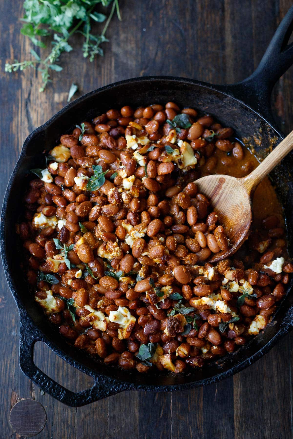 Baked pinto beans right out of the oven.