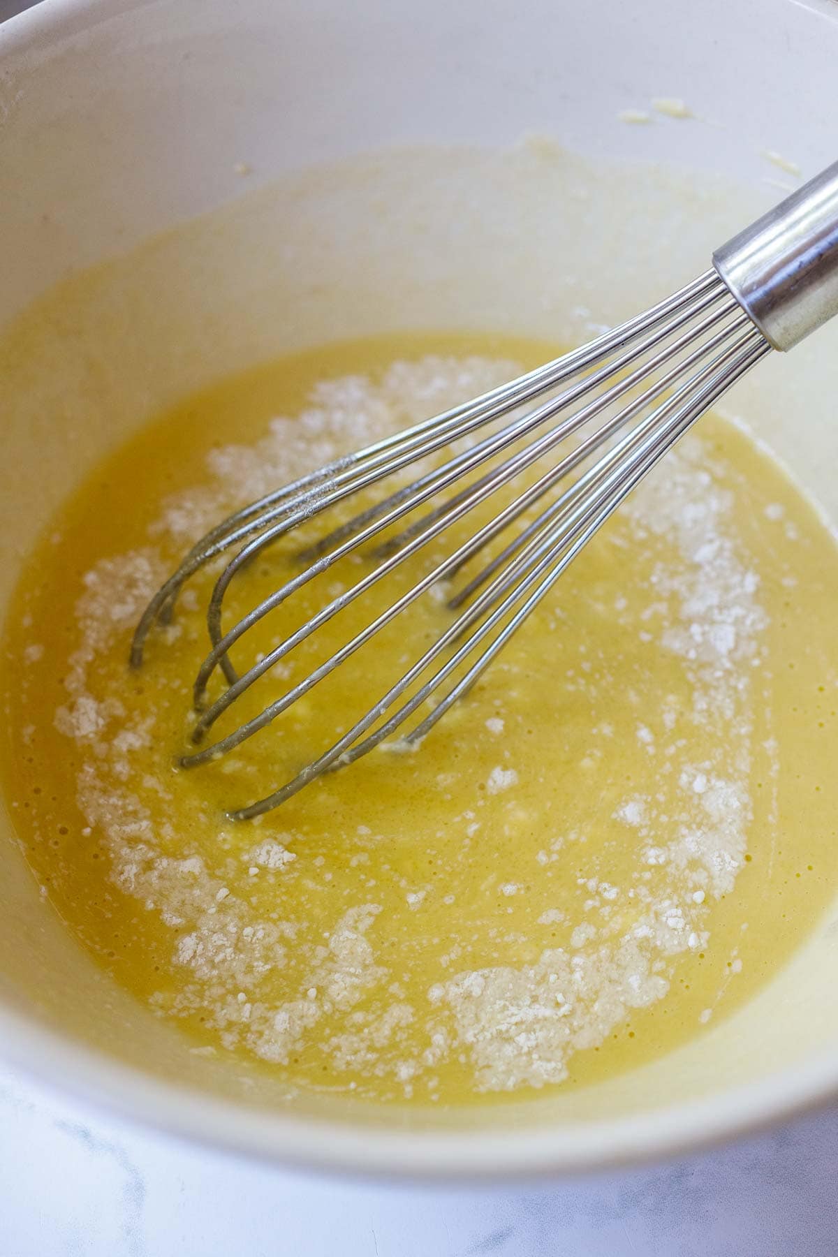 Whisking in baking soda and salt.