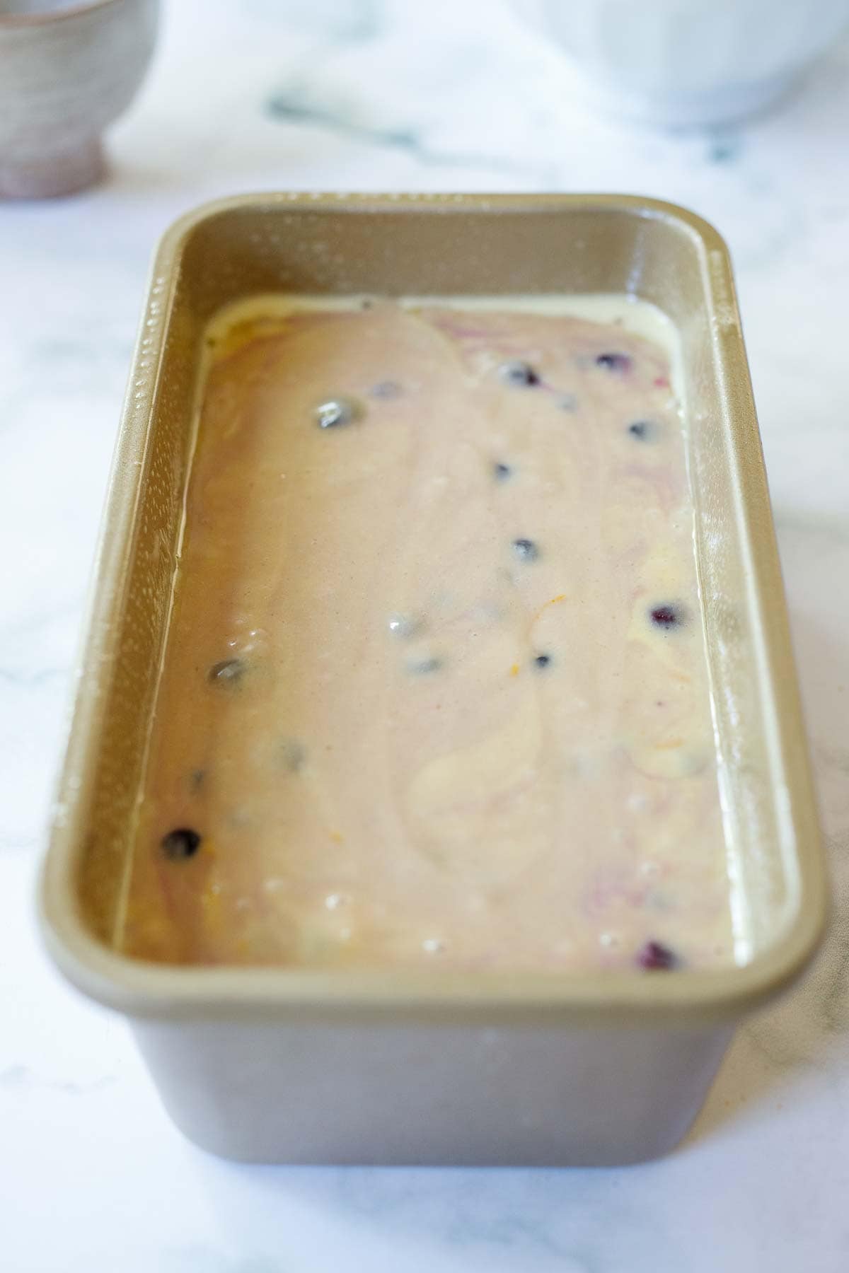 cake batter in a greased 9-inch loaf pan.