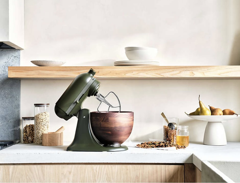 Best Kitchen gift ideas for chefs and home cooks: Wood bowl Kitchenaid Mixer.