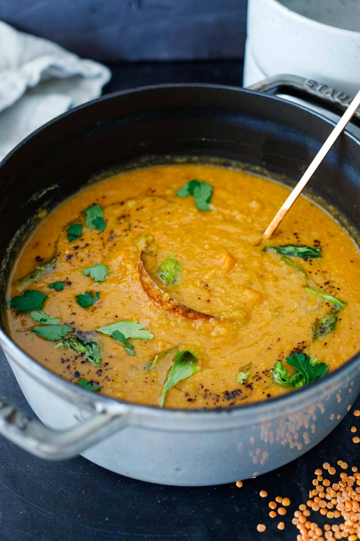 This simple delicious Red Lentil Soup recipe will soon become your new favorite! Easy to make, with simple, wholesome ingredients, in very little time! Vegan and Gluten-free.