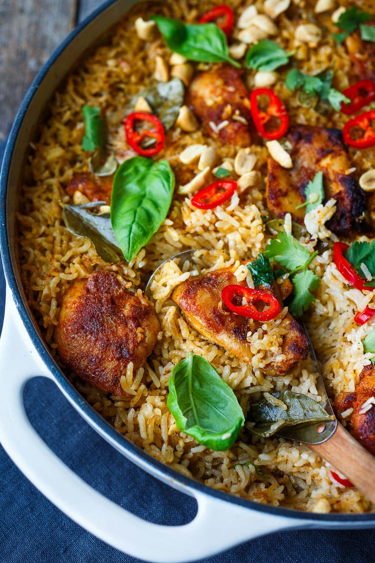 one pan thai chicken and coconut rice, baked in the oven.