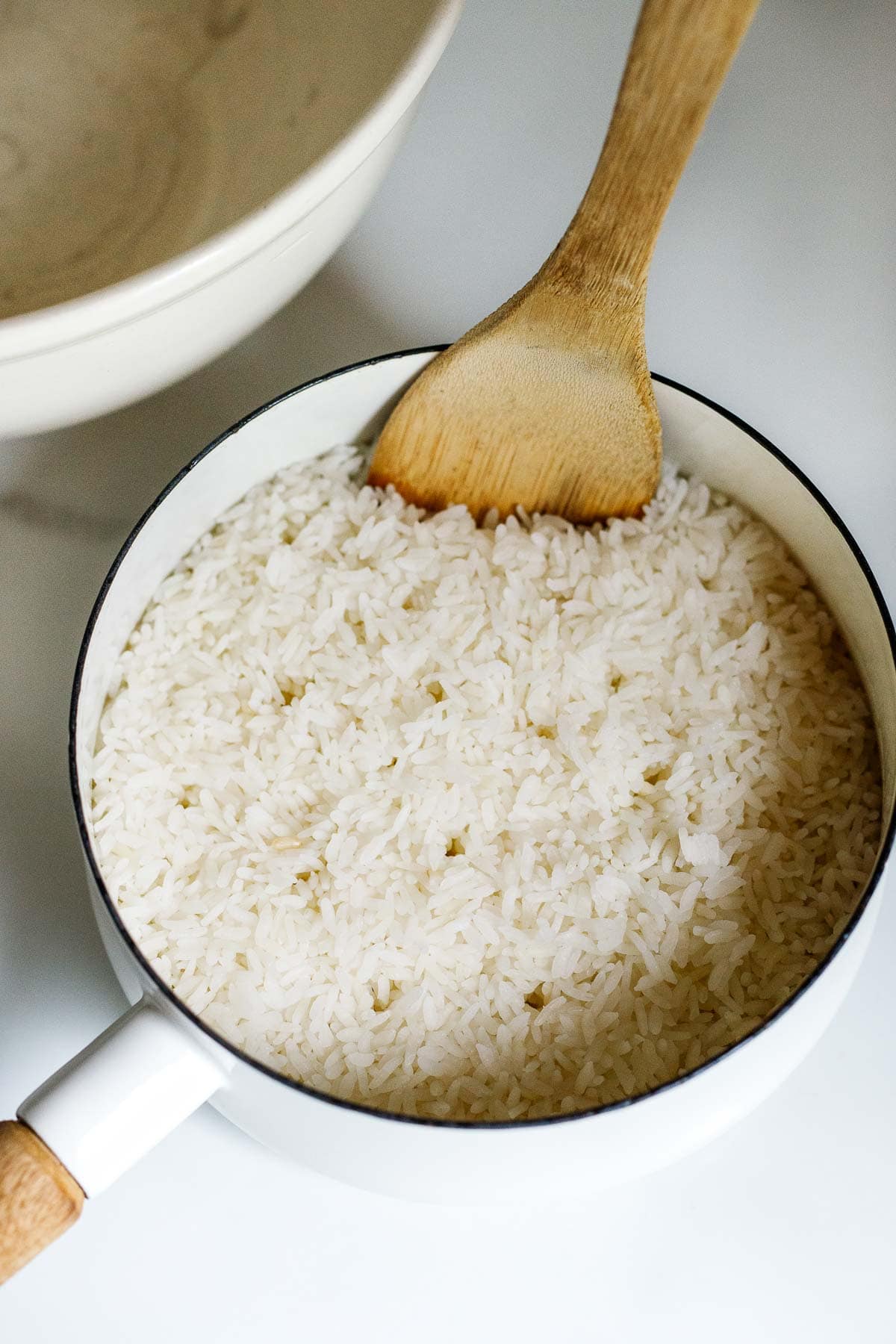 cooked sushi rice in a pot. 