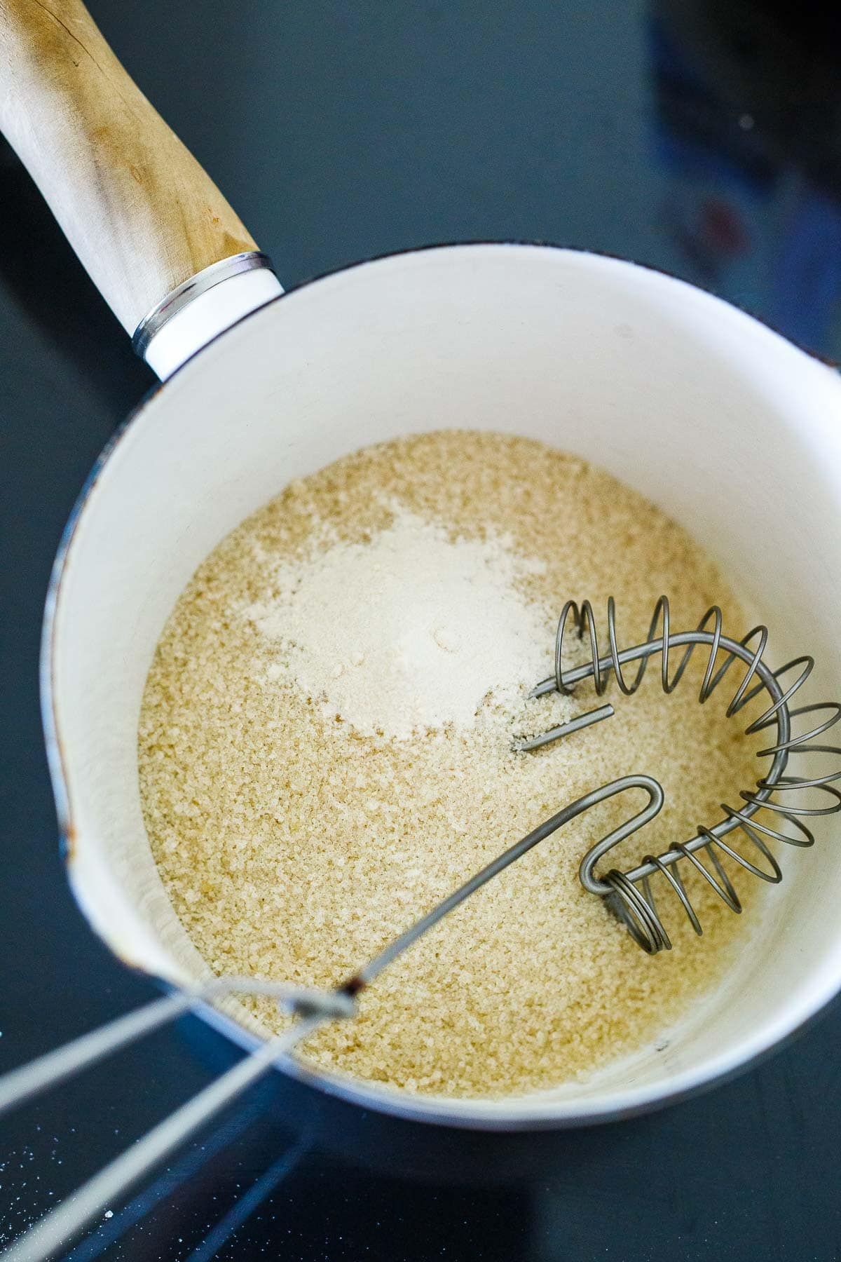 whisk in saucepan with cane sugar and xantham gum.
