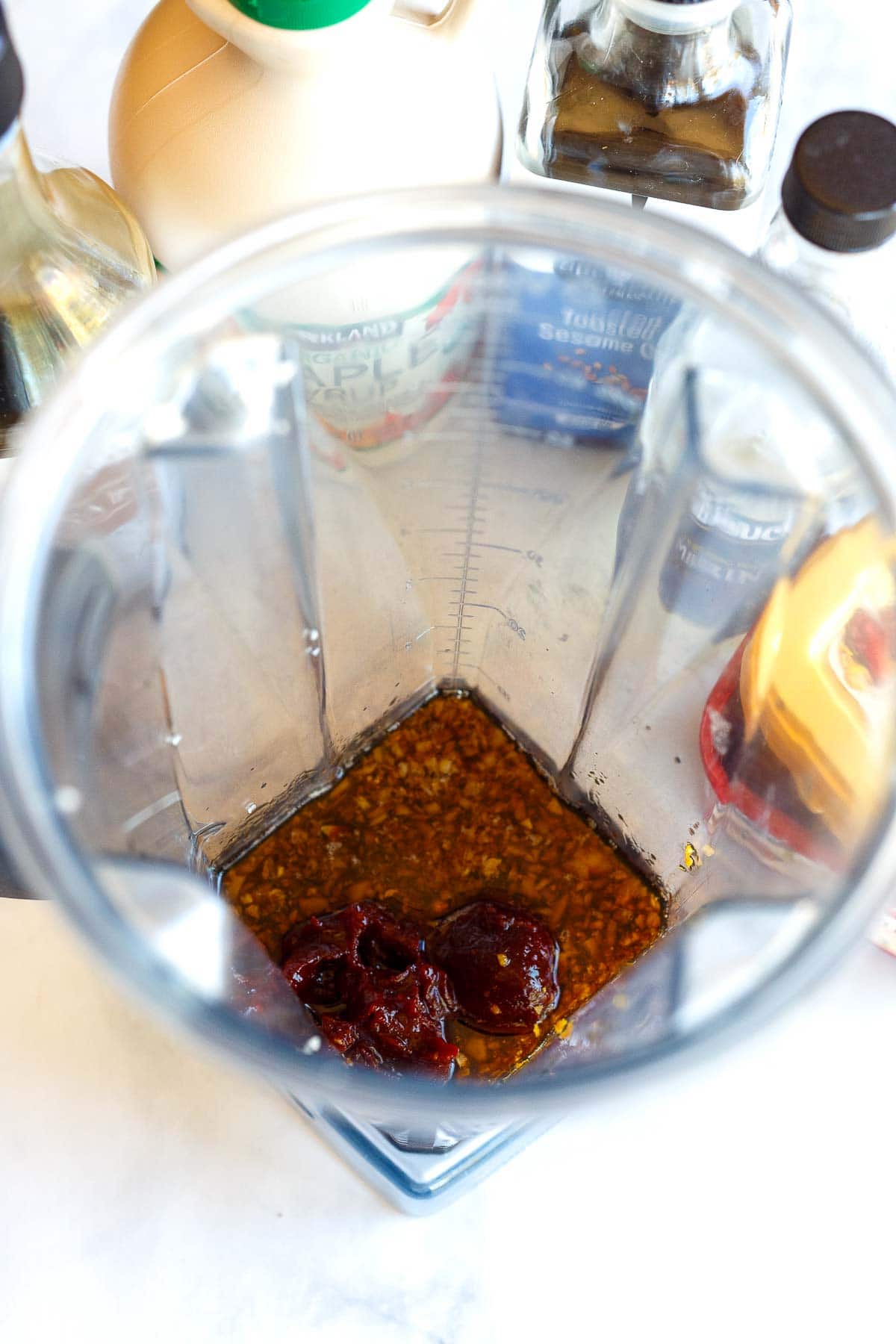 blender with ingredients for korean bbq marinade.