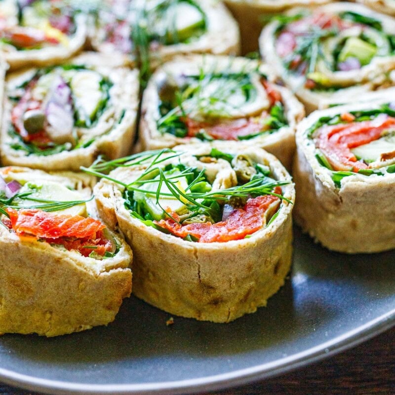 smoked salmon rolls wrapped in lavash.