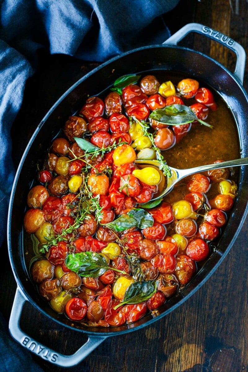 This cherry tomato confit recipe takes only 5 minutes of hands-on time before transforming in your oven, into the most tender, juicy little heavenly bites.
