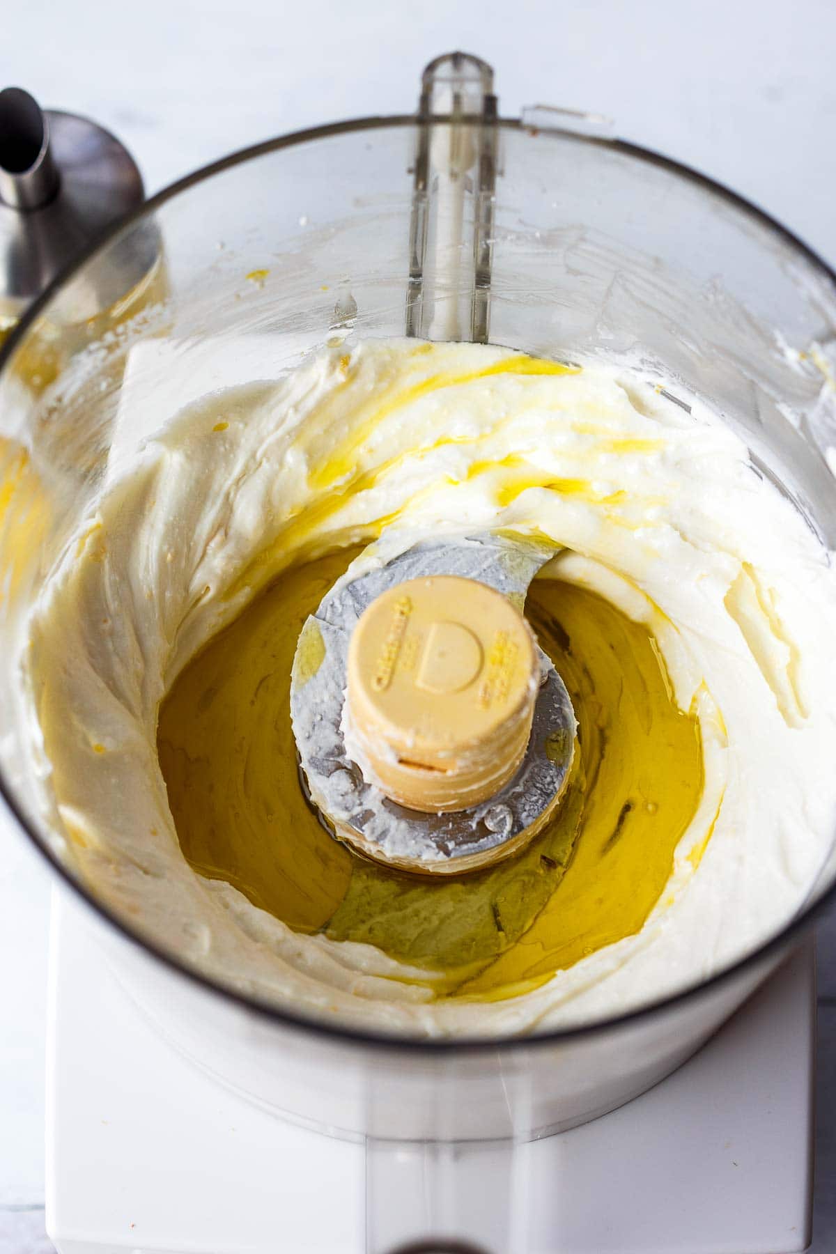 whipped feta and olive oil in food processor.