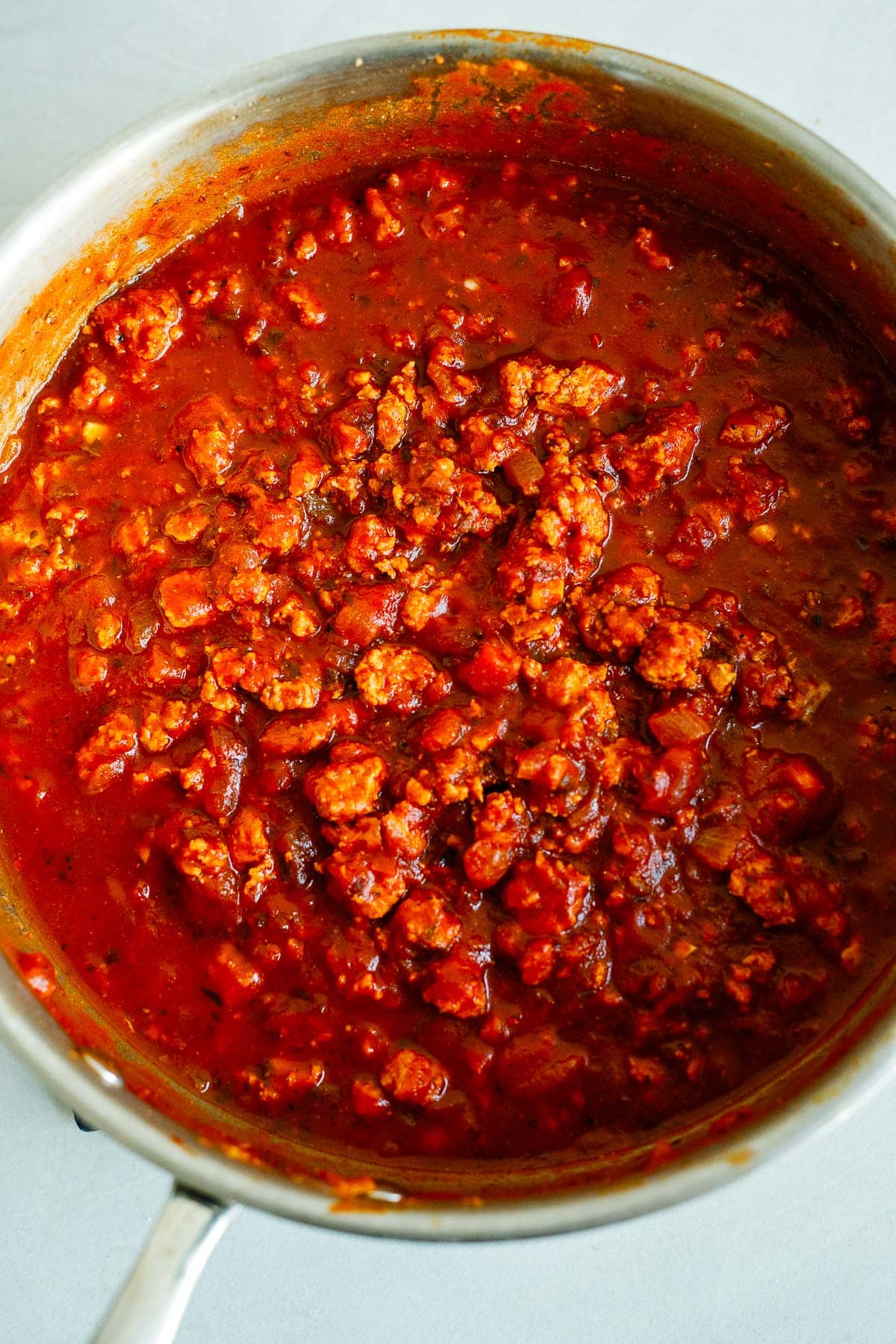 lasagna meat sauce in a saucepan.