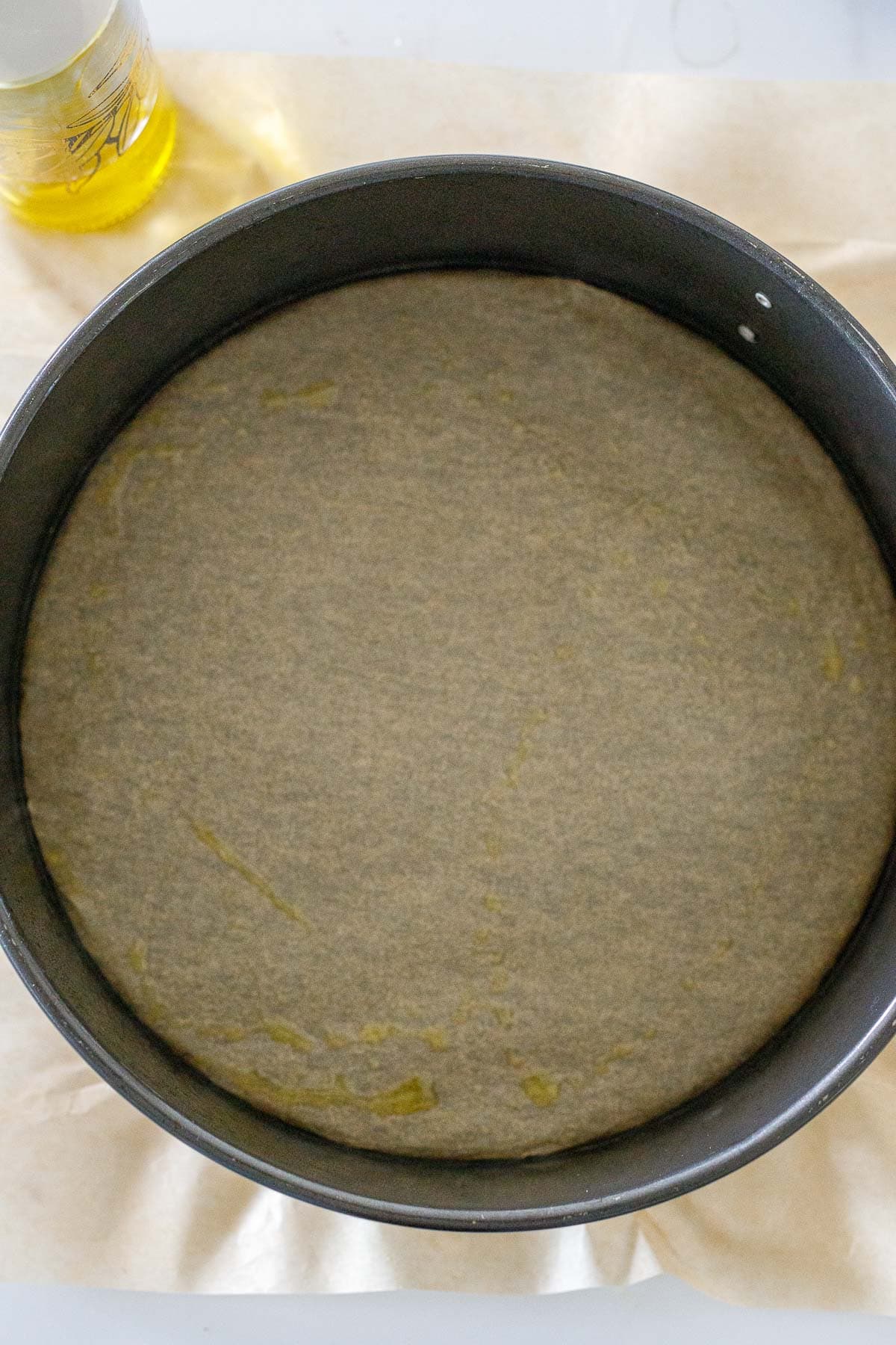 round springform pan with parchment. 