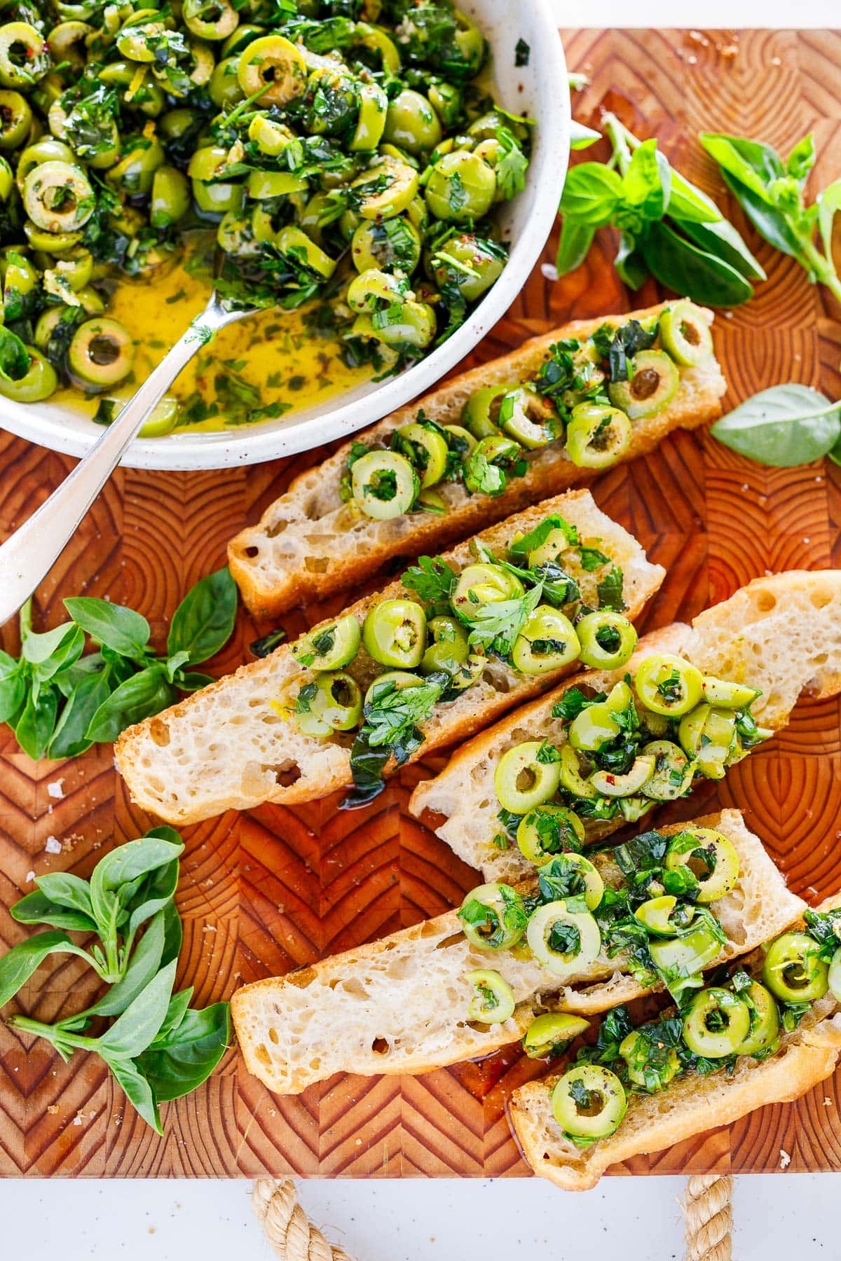 focaccia with green olive tapenade