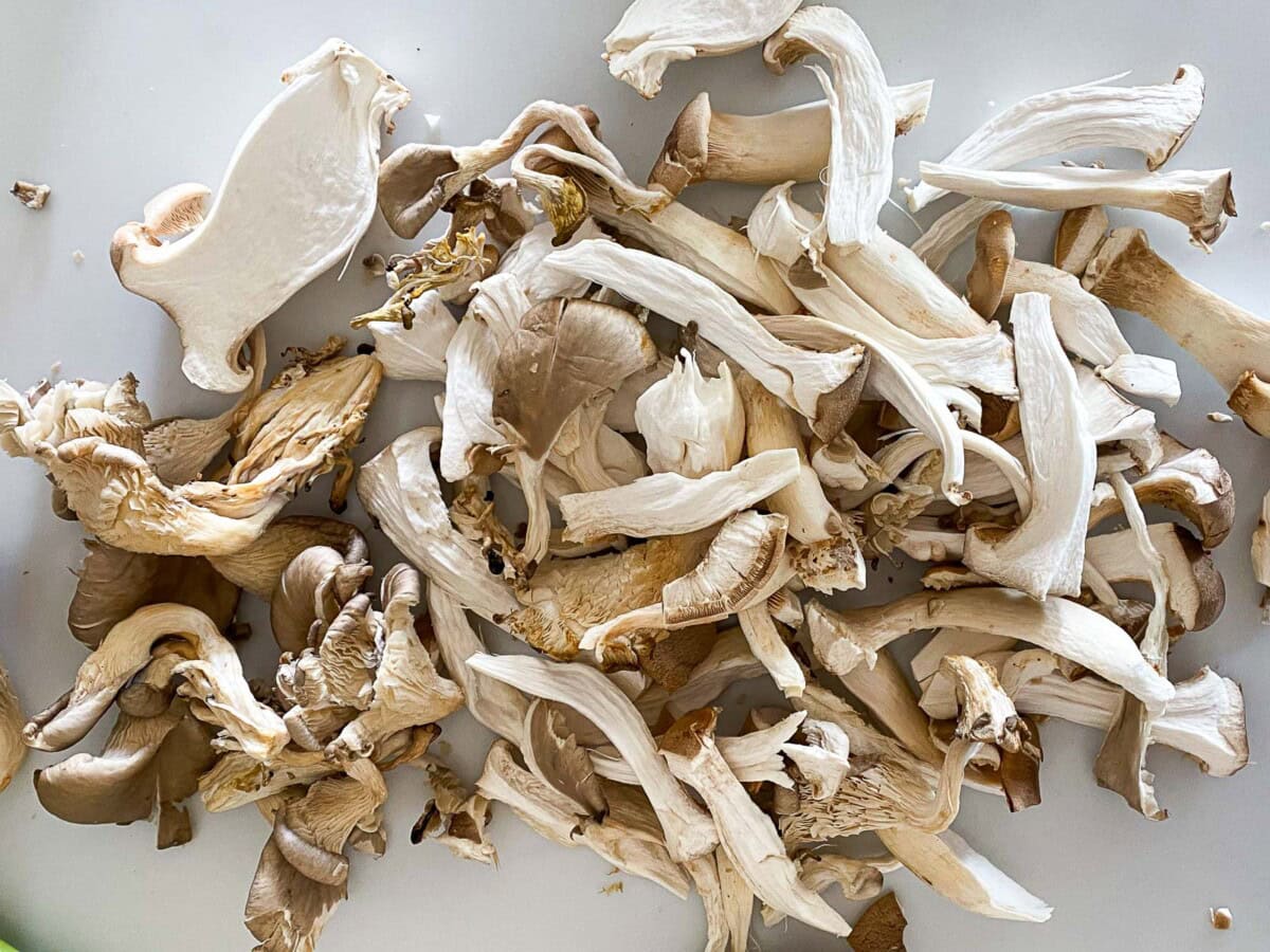 torn oyster mushrooms. 