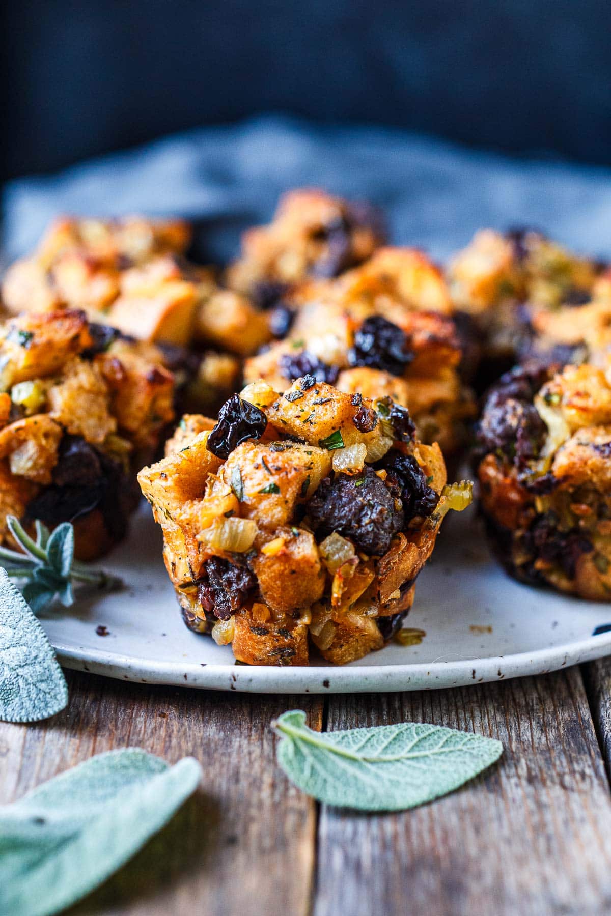 Savory Stuffing Muffins with Italian sausage, dried cherries and sage.