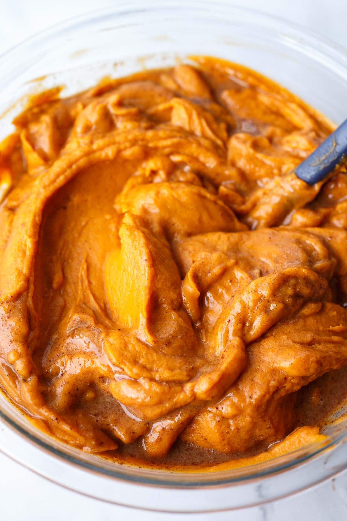 mixing bowl with sweet potato mixture.