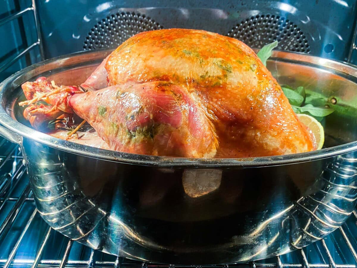 roast turkey in the oven.