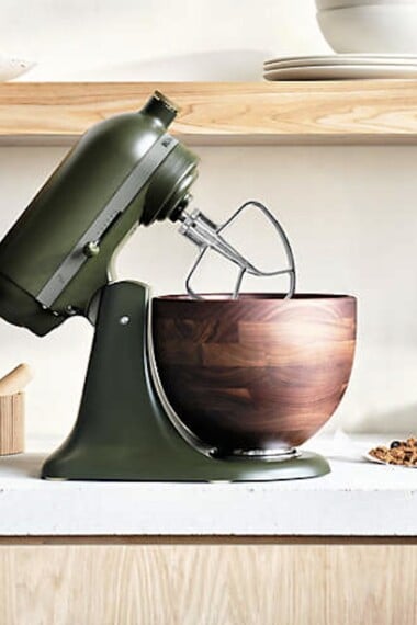 best kitchen gifts: kitchenaid stand mixer with wood bowl.