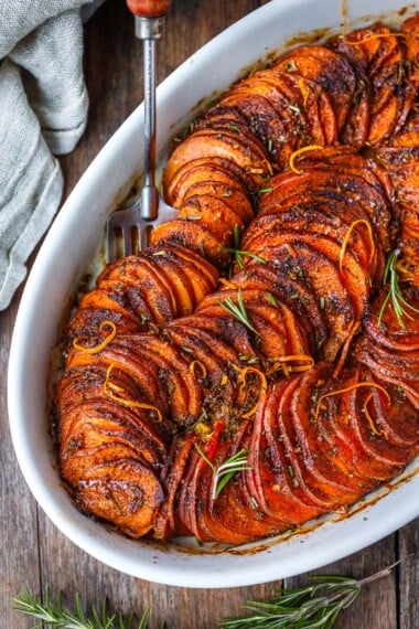 Vegan sweet potato casserole is a healthy Thanksgiving side dish that is rich in flavor and so easy to make!